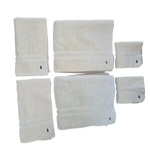 Vintage Ralph Lauren Polo Ivory 6 Piece Bath Hand Wash Towel Set 100% Cotton